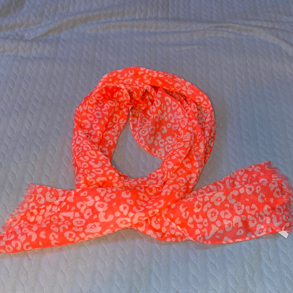 fluorescent coral leopard print lightweight scarf
